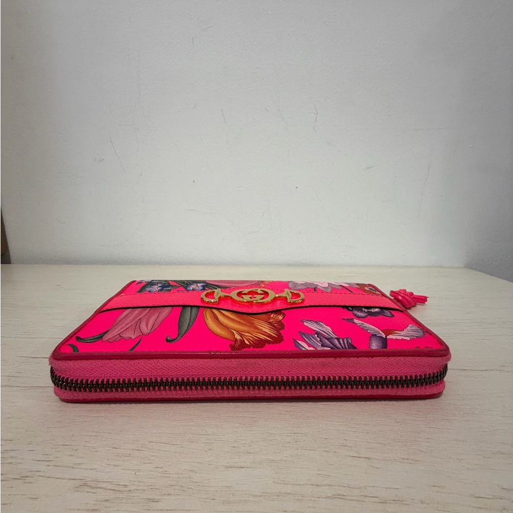 Gucci Horsebit Bright Pink Floral Wallet - Picture 3 of 9